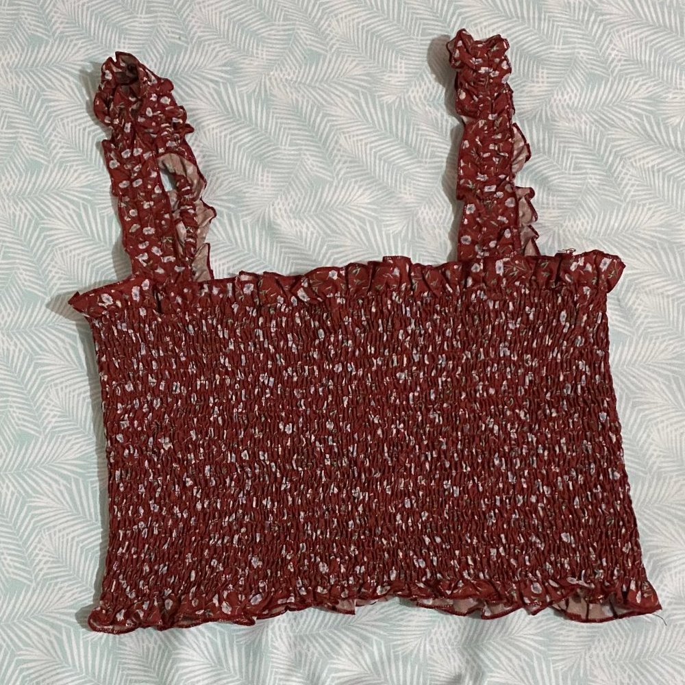 Shein- Ditsy Floral Smocked Lettuce-Edge Top